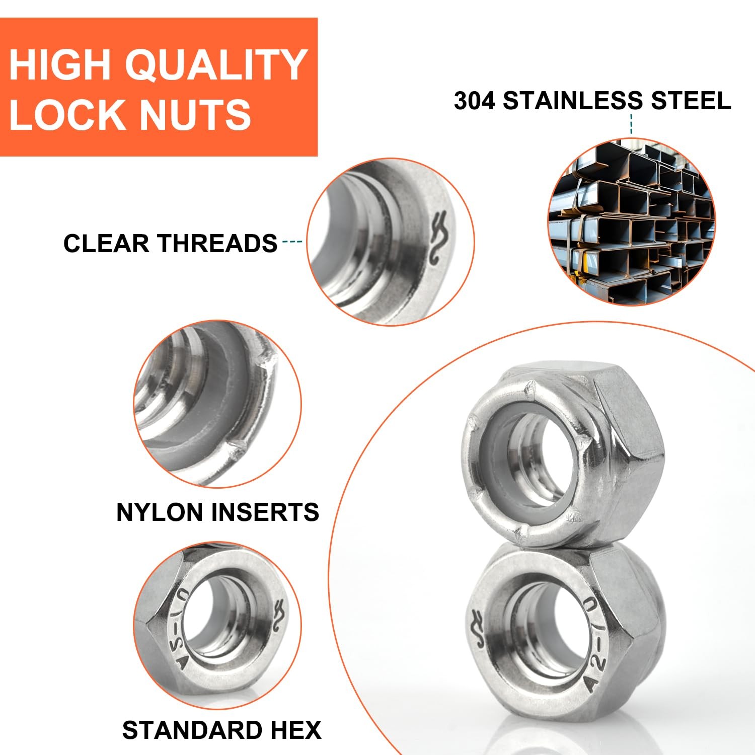 8# 32 Lock Nuts – 80Pack Nylon Insert Hex Locknuts,304 8-32(80 pack), Silver