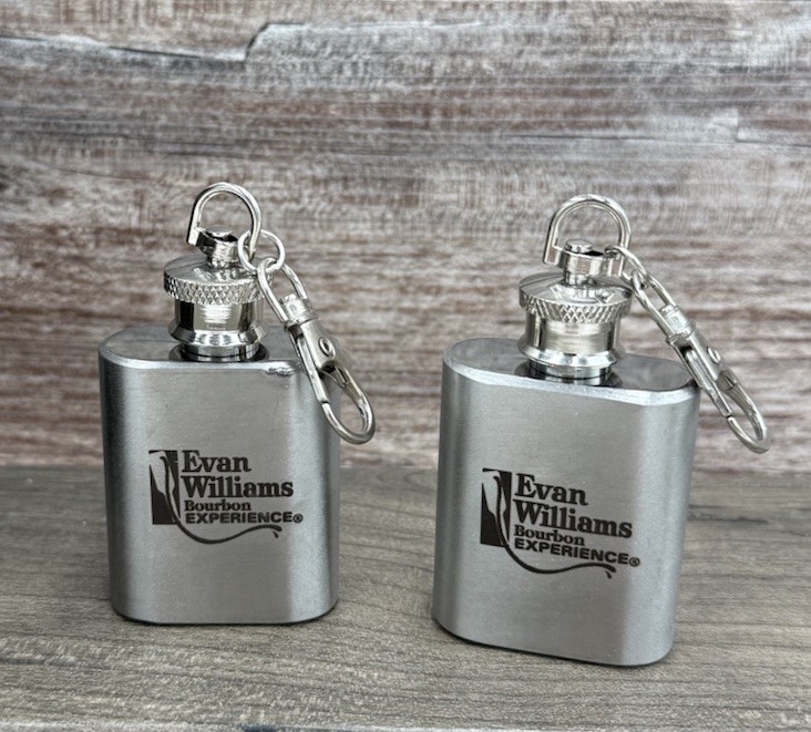 Two Mini Evan Williams Stainless Steel Pocket Flask KeyChain 1oz Liquor New!