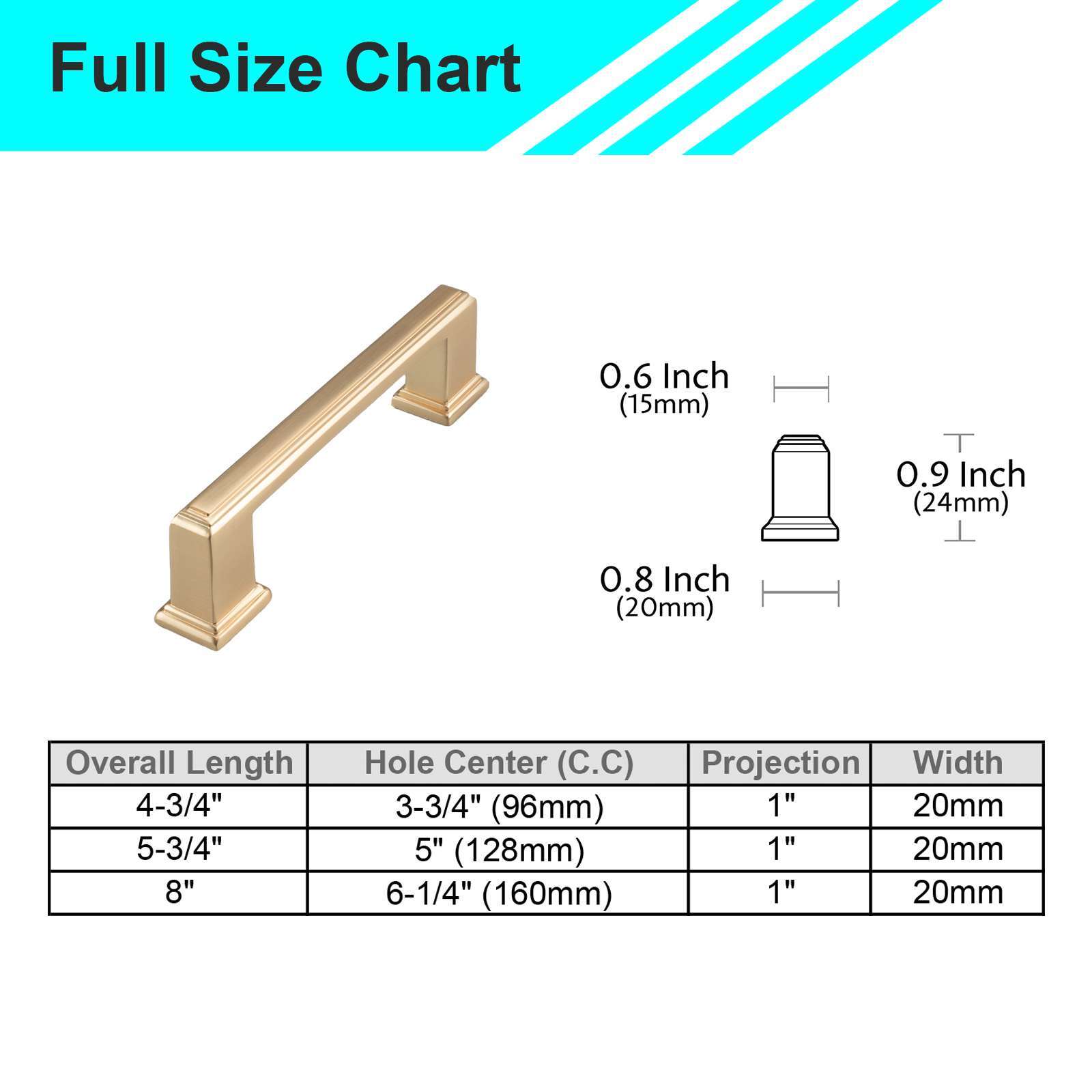Square Brushed Champagne Gold Solid Cabinet Handles Pulls Kitchen Bathroom