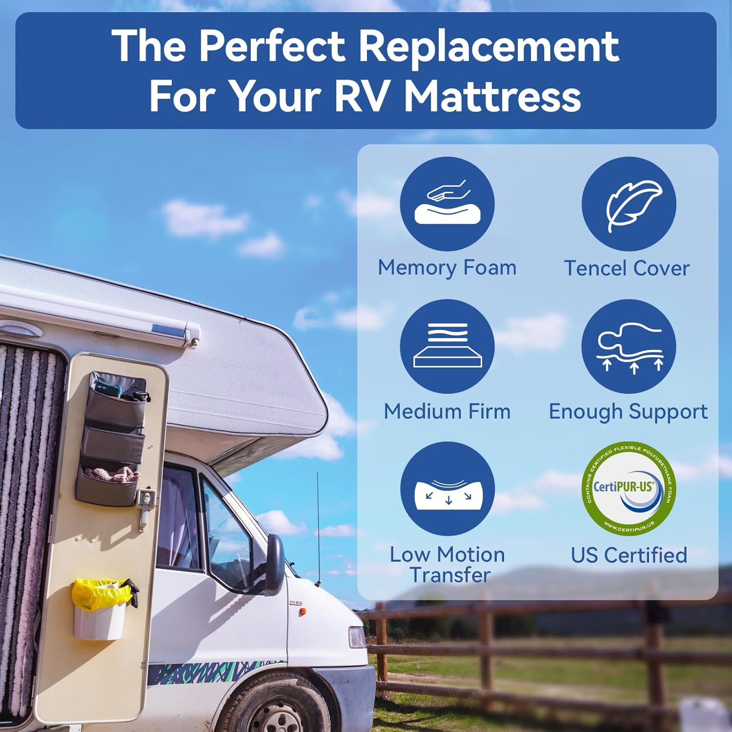 10″ Short Queen Memory Foam RV Mattress – Cooling Gel, CertiPUR-US, USA Made