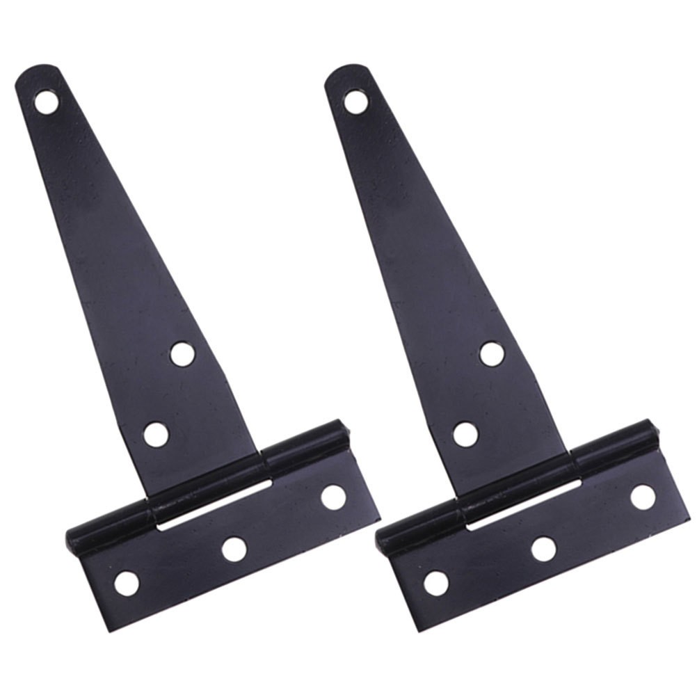 2Pcs Black Iron T Strap Gate Hinges for Wooden Fence Shed Door Heavy Duty