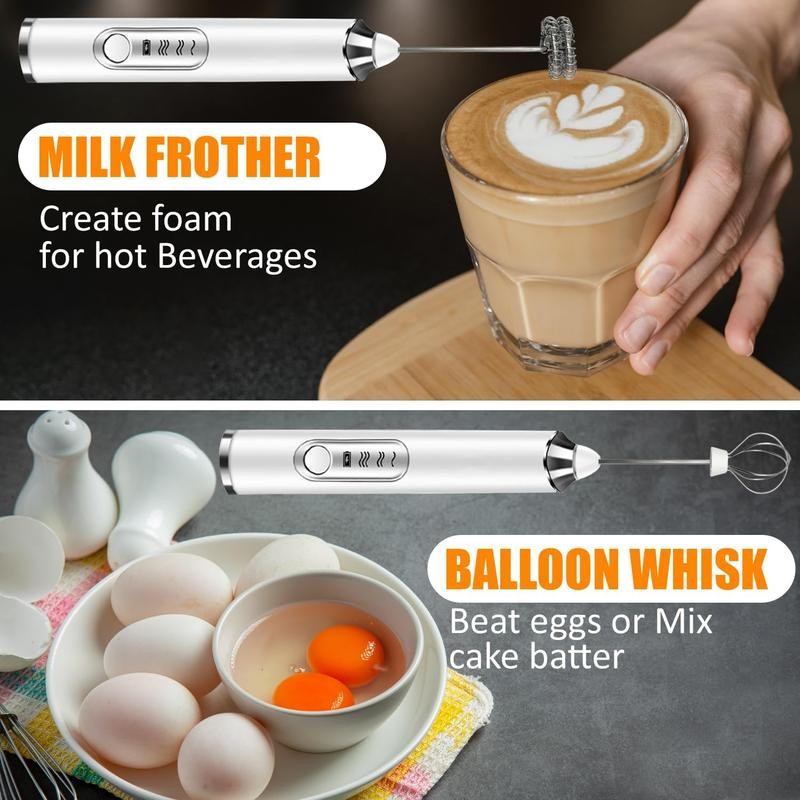 Milk Frother Wand for Coffee, Rechargeable Electric Whisk with 3 Heads