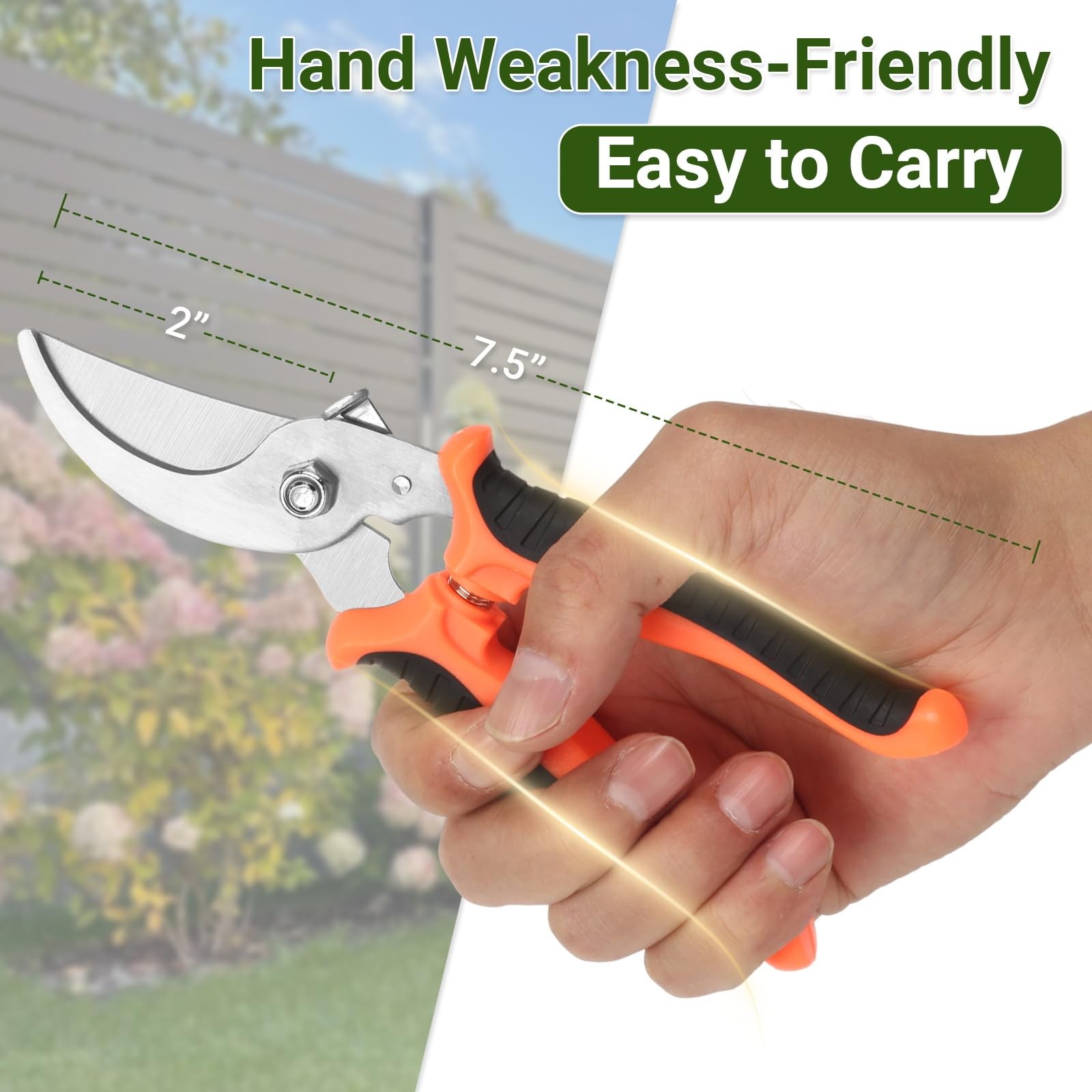 Premium 7.5IN Garden Pruners Effortless Stainless Steel Shears for Shrubs