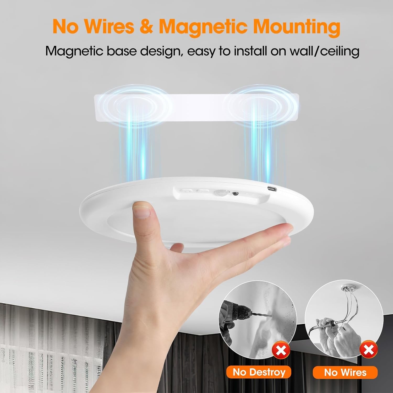 Wireless Closet Lights Motion Sensor，No Wiring Rechargeable Ceiling Light