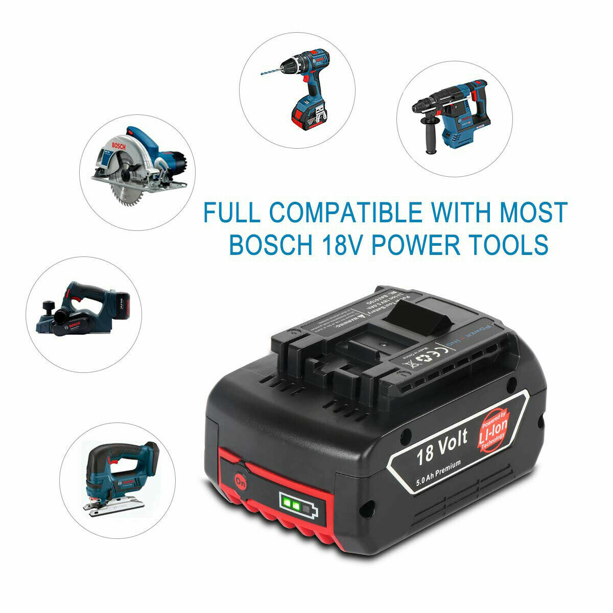 2PACK 18V Battery For Bosch 18 VOLT 5.0AH Li-ion BAT609 BAT610G BAT618 24618-01