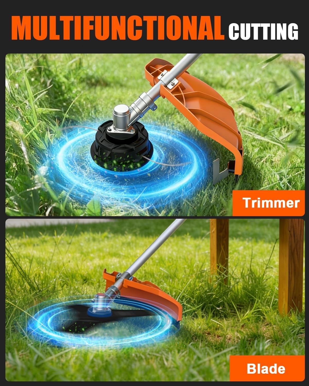 52cc 2-Cycle Gas Grass String Trimmer Gas Weed Eater Lawn Mower Orange Upgraded