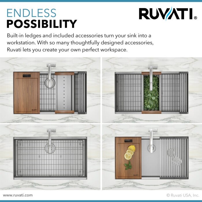 Ruvati 30-inch Workstation Undermount Gauge Kitchen Sink- RVH8310