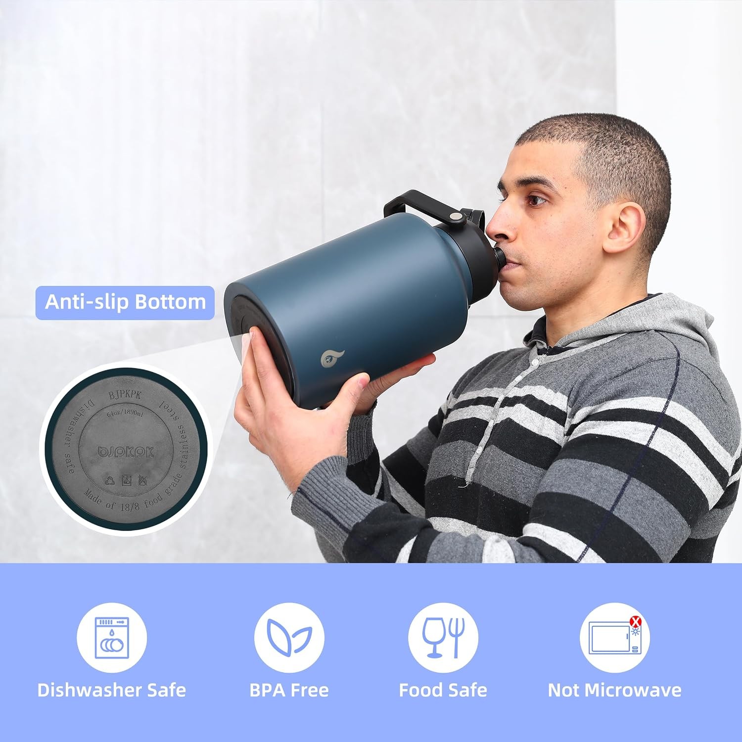 64oz Stainless Steel Vacuum Insulated Water Bottle Half Gallon Water Jug