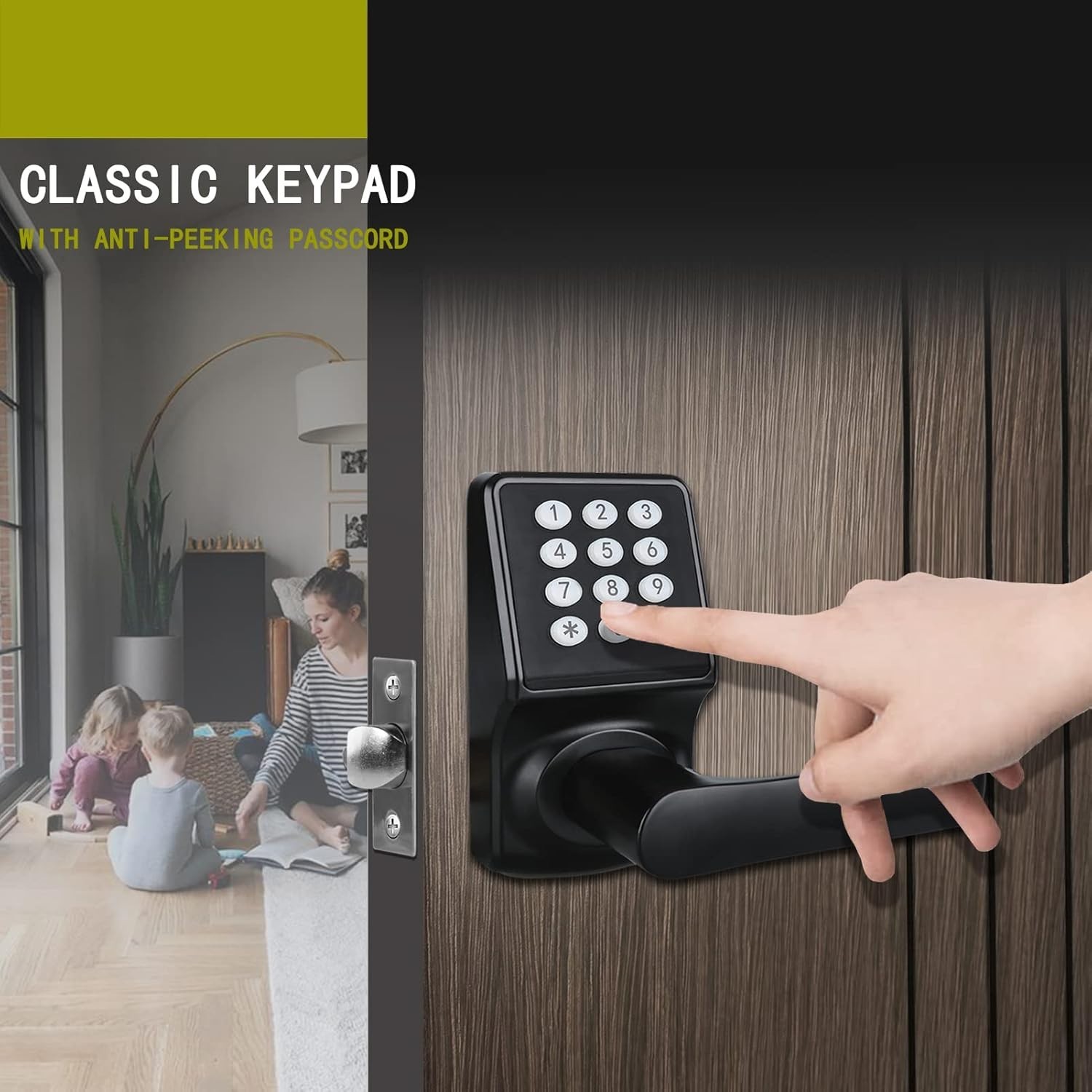 Keypad Door Lock with Handle-Keyless Entry Door Lock -Matte Black