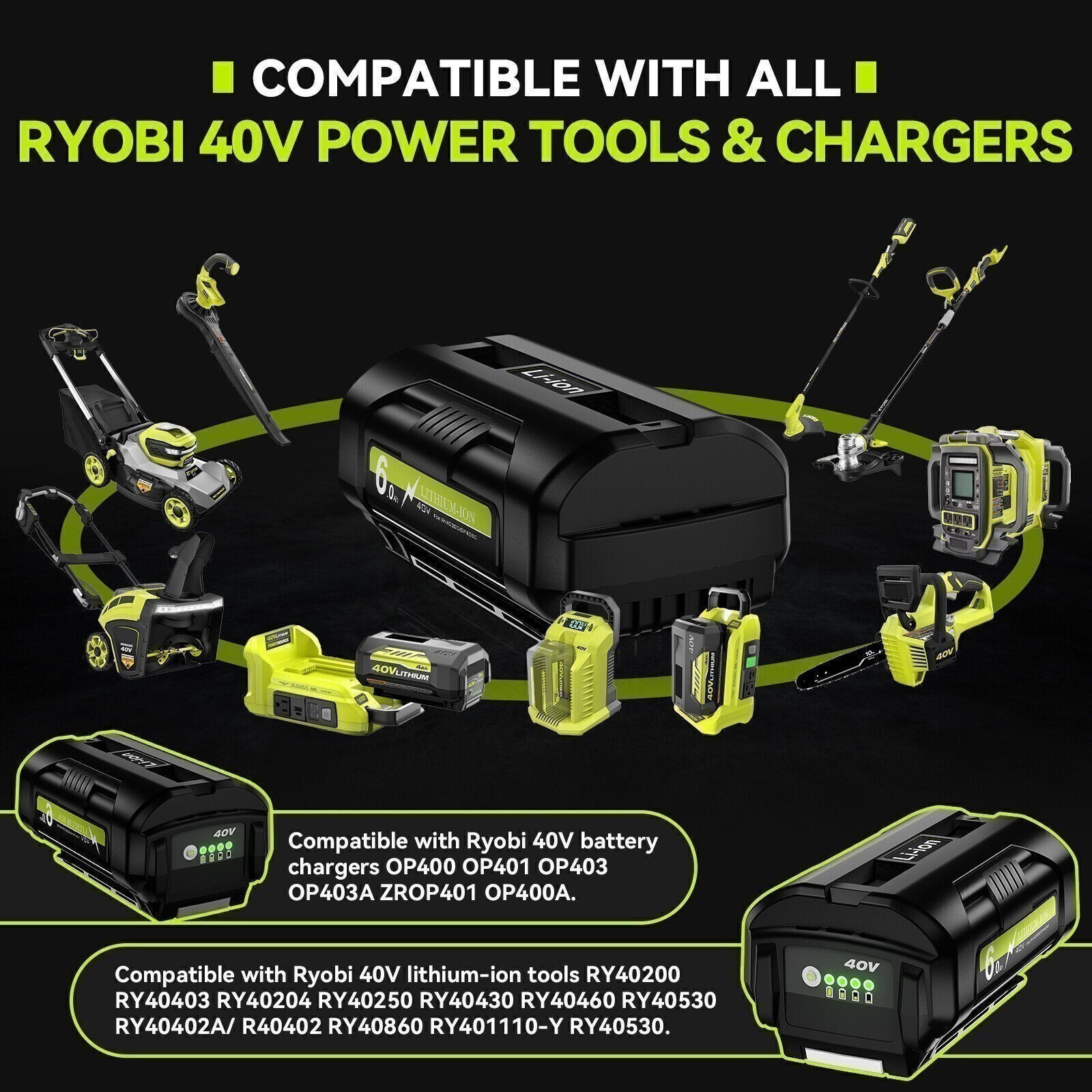 For Ryobi 40V Battery 10AH Lithium Battery OP40261 OP4050 OP40601 w/Charger