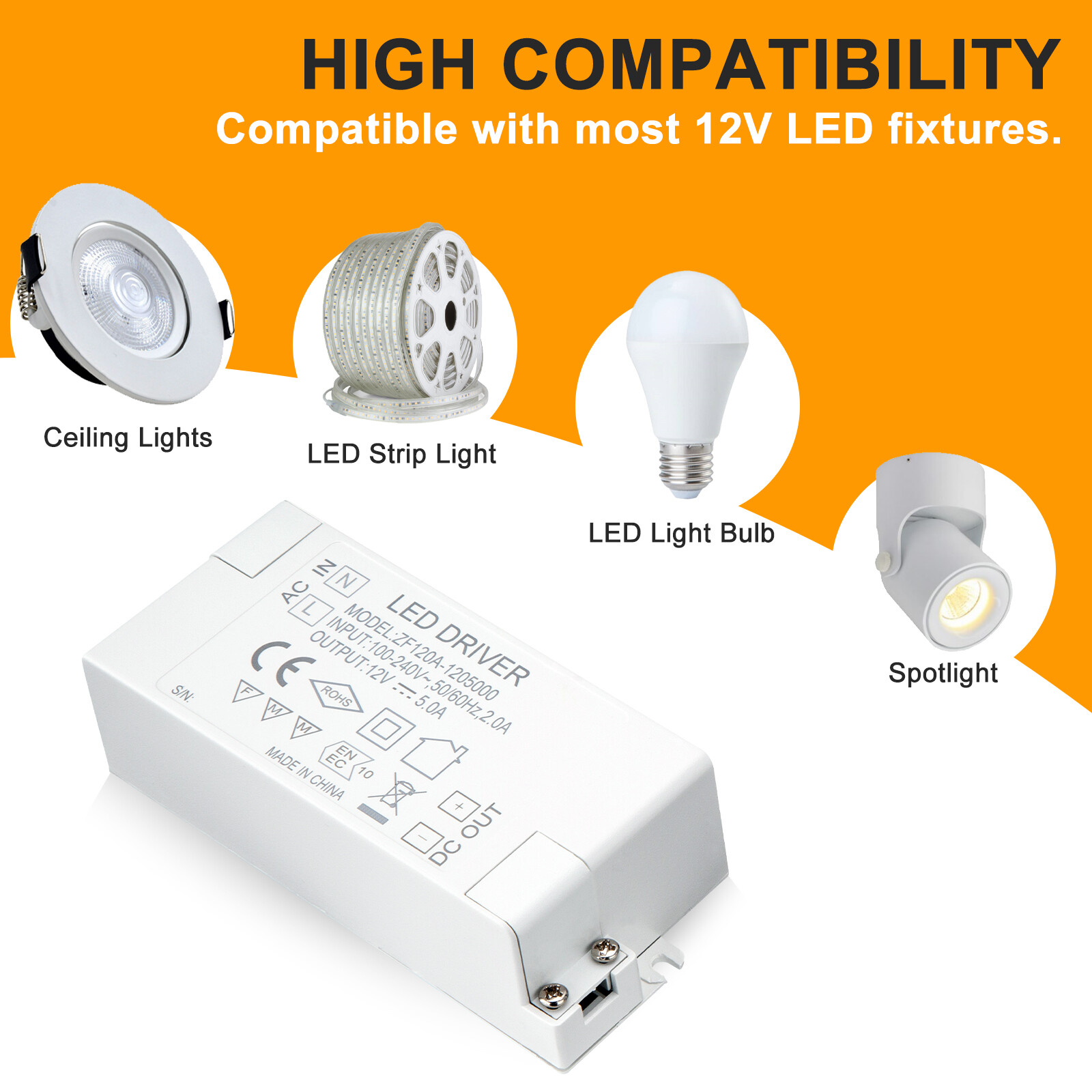 AC 110V to DC 12V 24W/60W Transformer Power Supply LED Driver Adapter Universal