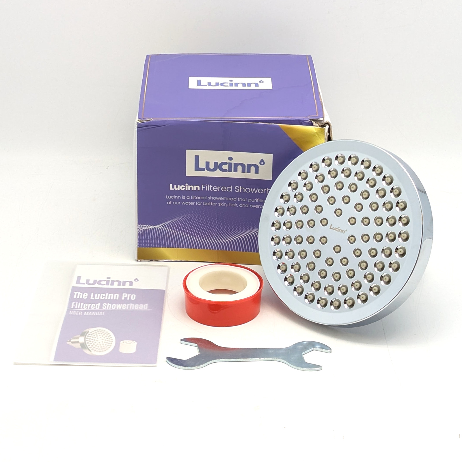 Lucinn Pro Filtered Round Modern Showerhead Wall Mounted in Polished Silver