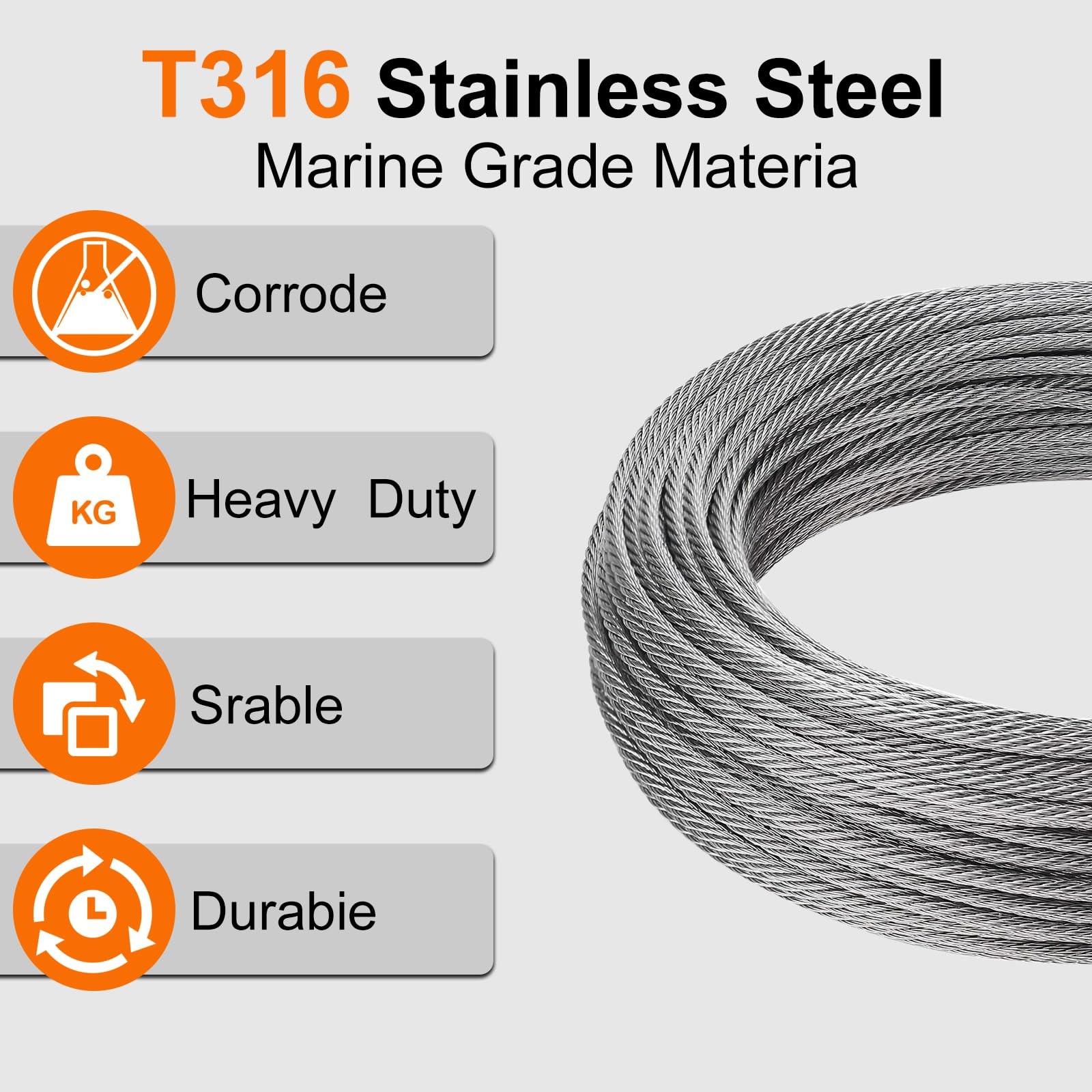 Silver 1/8 Inch Wire Rope Metal Cable 100 Ft