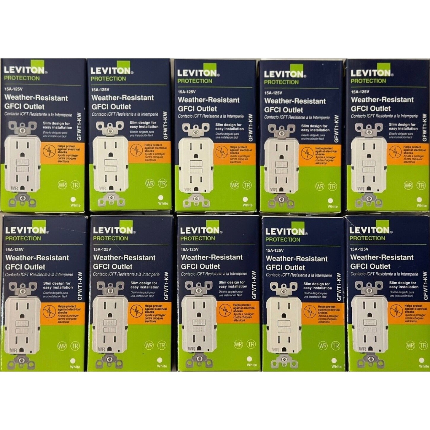 10PCS LEVITON GFWT1-KW GFWT1-W 15A GFCI OUTLET WR/TR WEATHER/TAMPER WHITE NEW