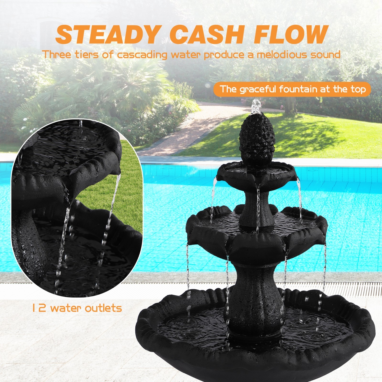 47.3″ High Italian Feature Faux Stone Freestanding Water Fountain Outdoor