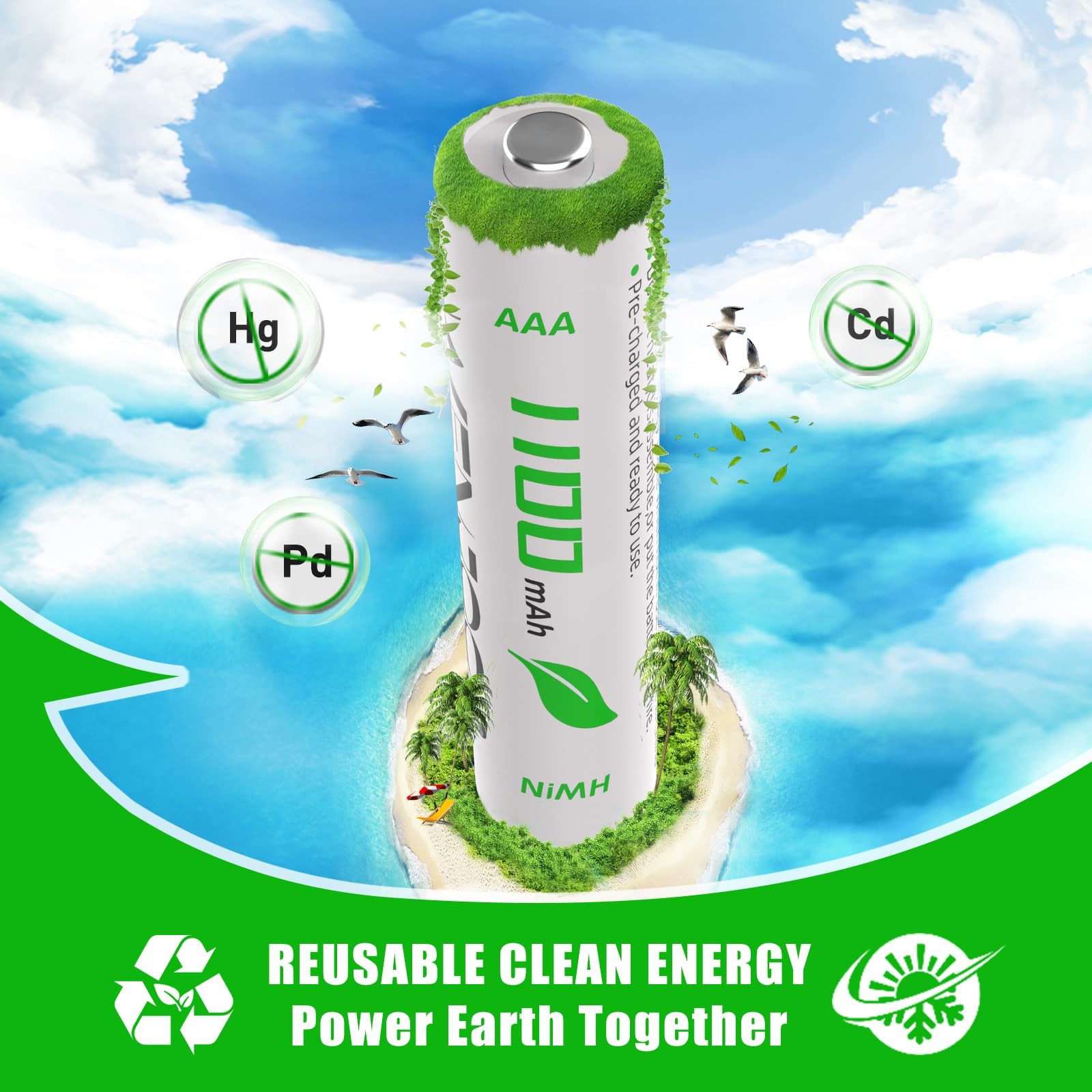 Rechargeable AAA Batteries 16 Pack, 1100 mAh High Capacity NiMH AAA Rechargeable