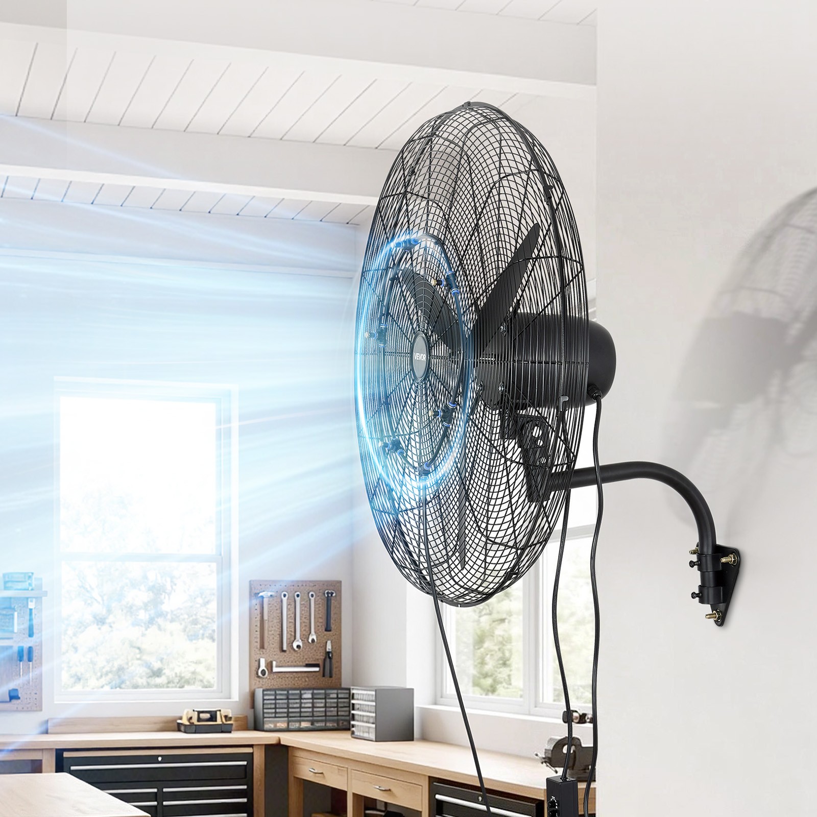 VEVOR Wall Mount Fan 30 in Oscillating w/ Mist 3 Speed IP44 Garage Workshop