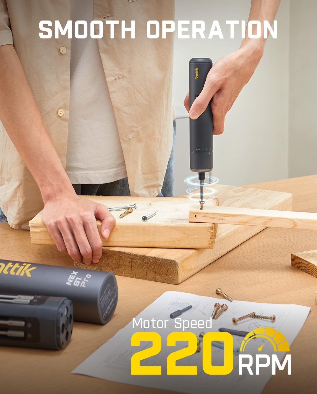 Fanttik S1 Pro 3.7V Electric Screwdriver, Cordless Screwdriver, 16 S2 Metal Bits