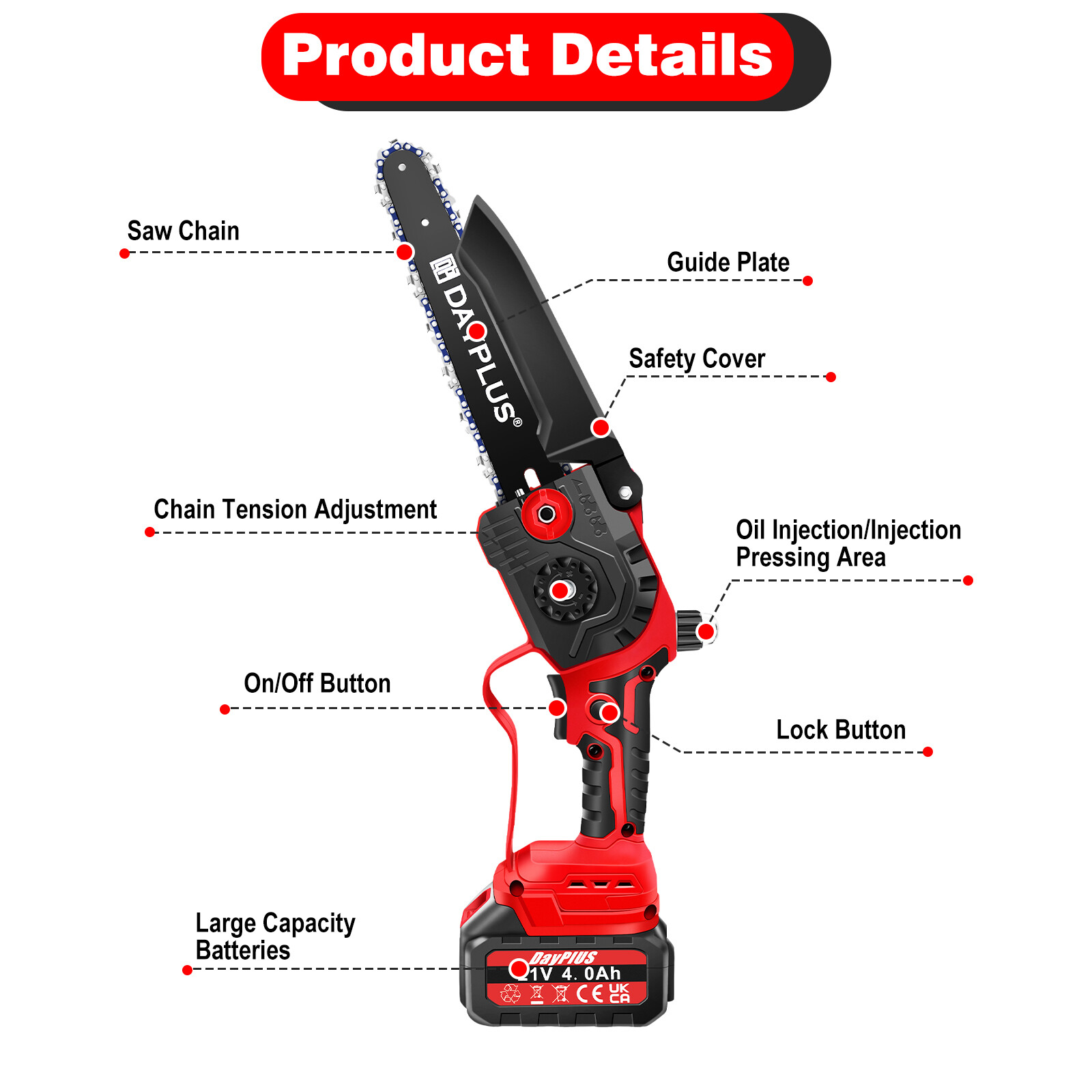 8 inch 21V Mini Chainsaw/Cordless Lightweight One-hand Electric 2Saw Battery