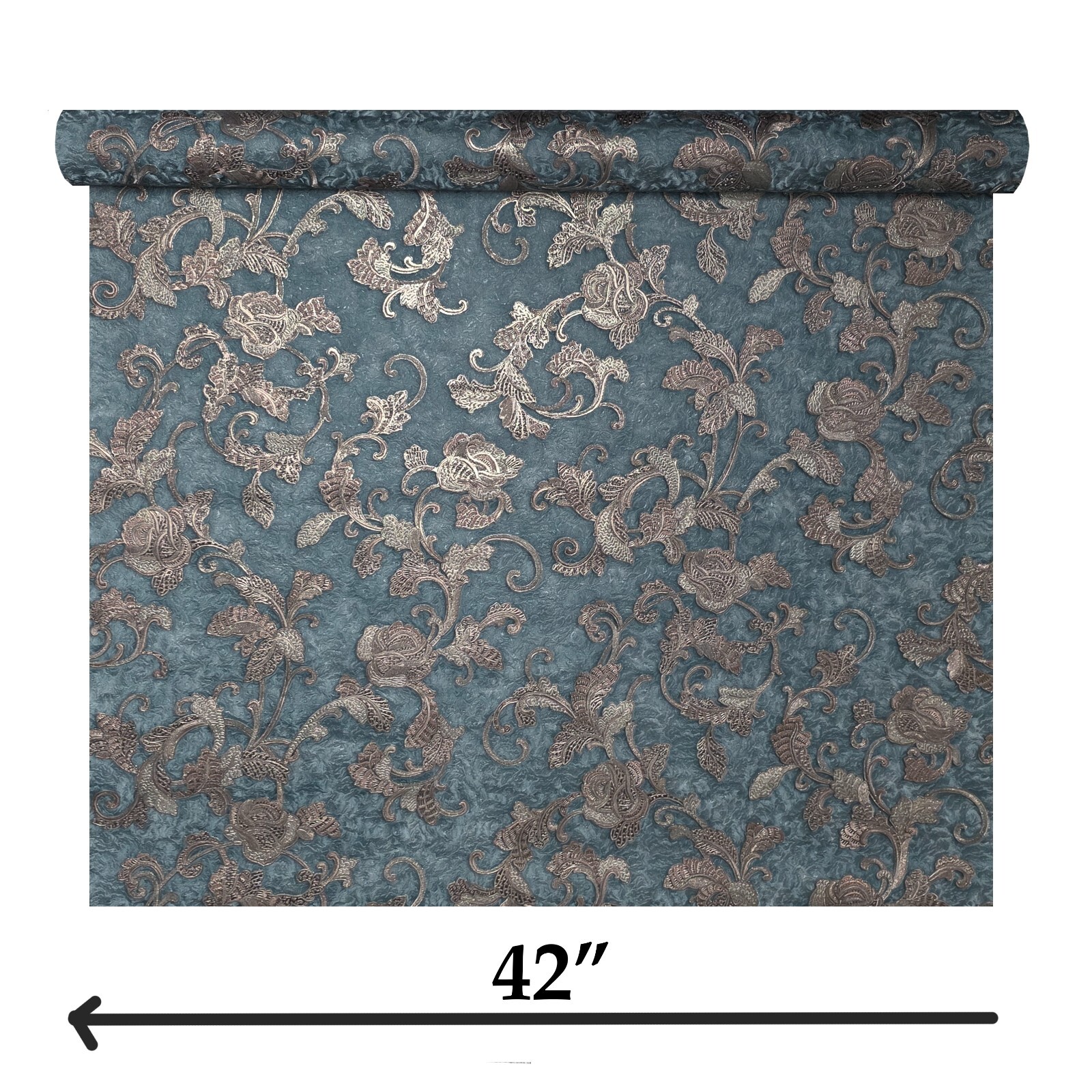Dark Teal green blue bronze metallic plaster textured floral damask Wallpaper 3D