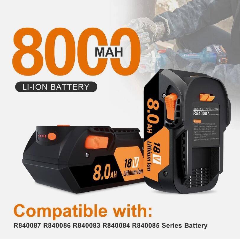 2PACK For Ridgid 18V R840085 8.0Ah Lithium-ion Battery /Charger 18Volt R840087