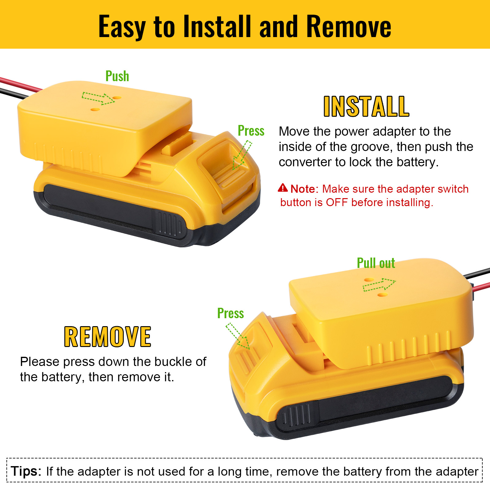 Power Wheel Adapter with Switch Compatible with Dewalt 20V Battery Holder Dock