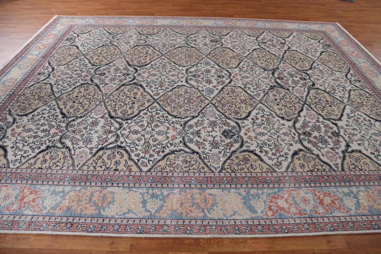 Hand-Knotted Turkish Wool Rug 9×12 Geometric Traditional Style for Any Room