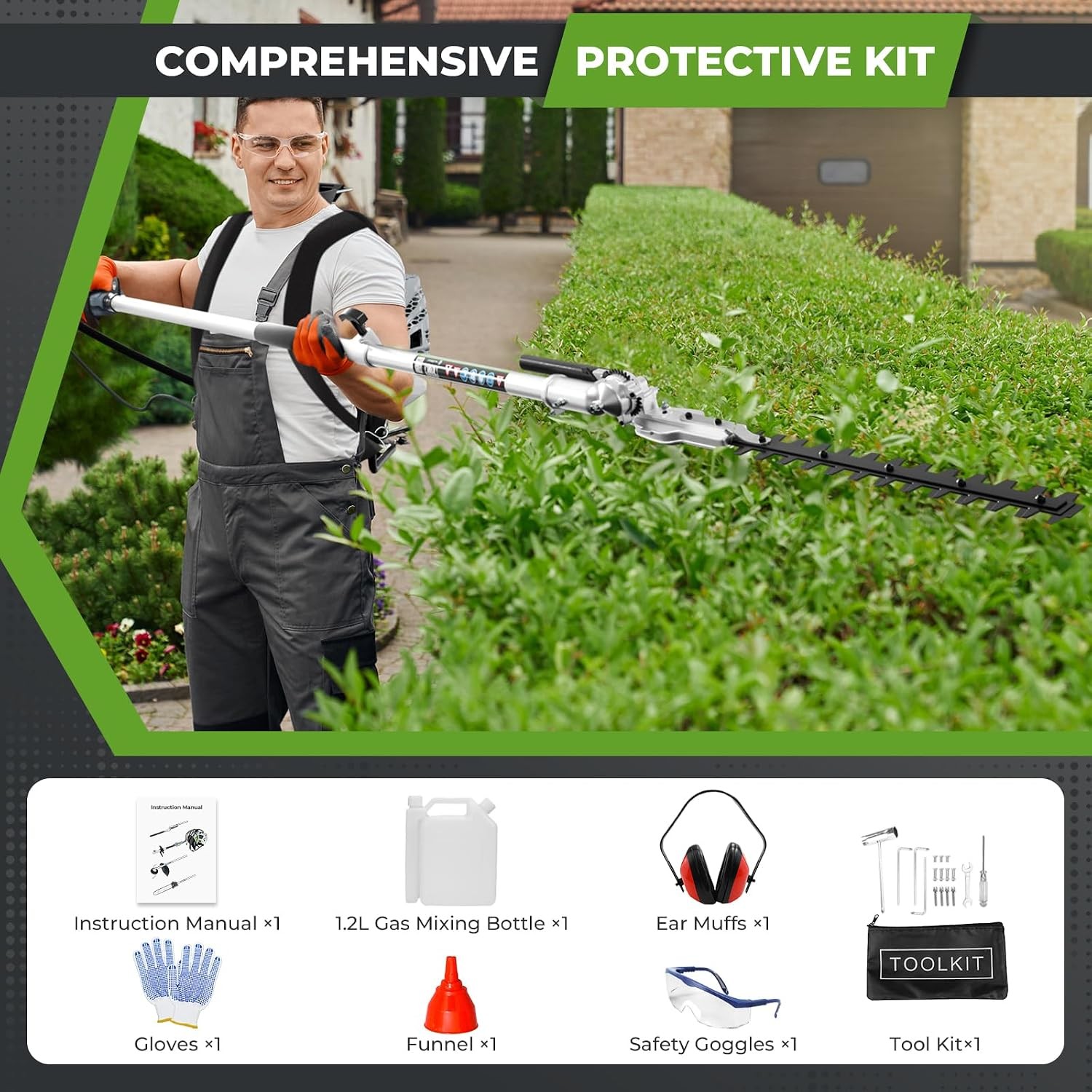 52CC Backpack 6-in-1 Multi-Functional Weed Wacker Gas Powered Hedge Trimmer