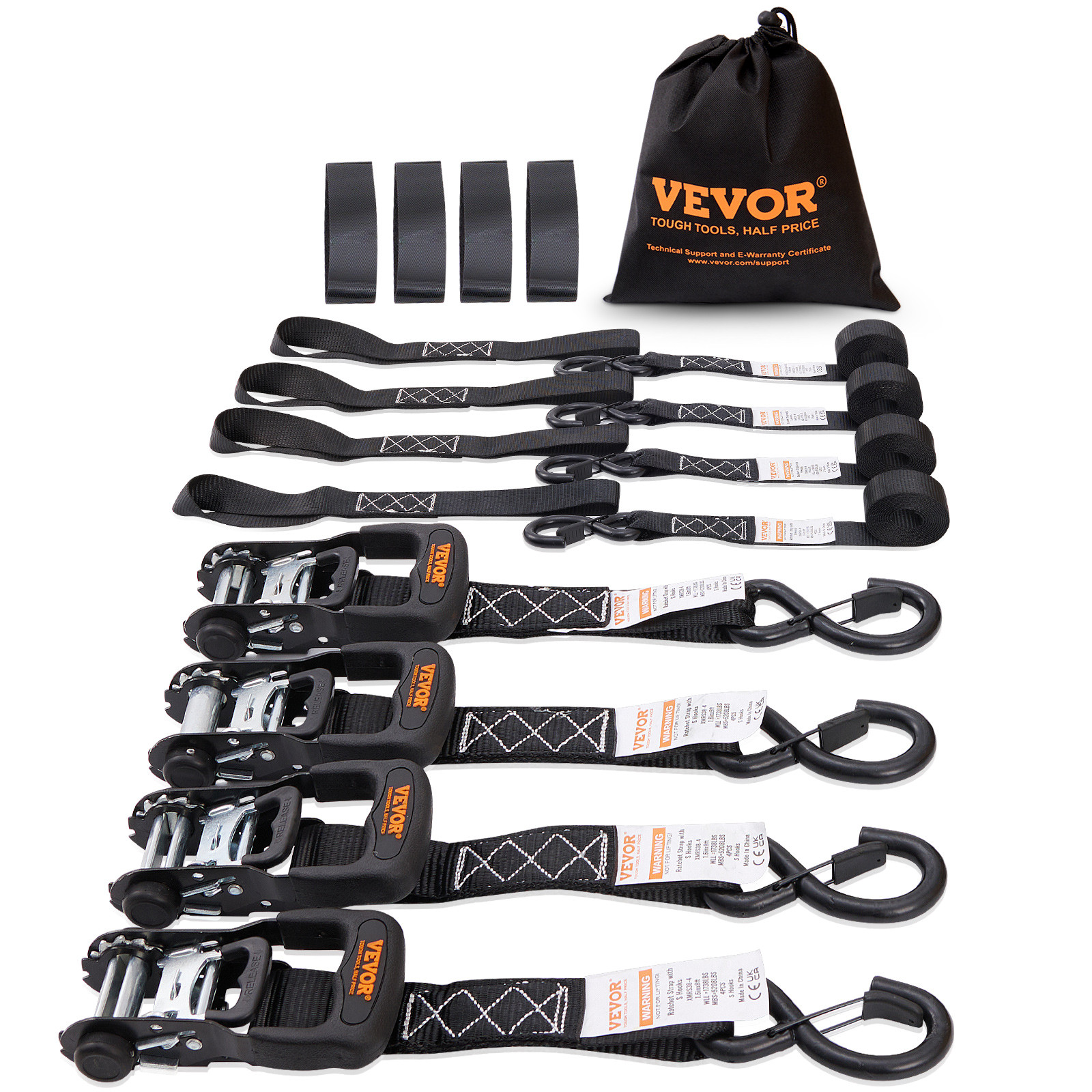 VEVOR 4 Pack Ratchet Tie Down Straps 5208 lbs 1.6″ x 8′ Heavy Duty for Cargo