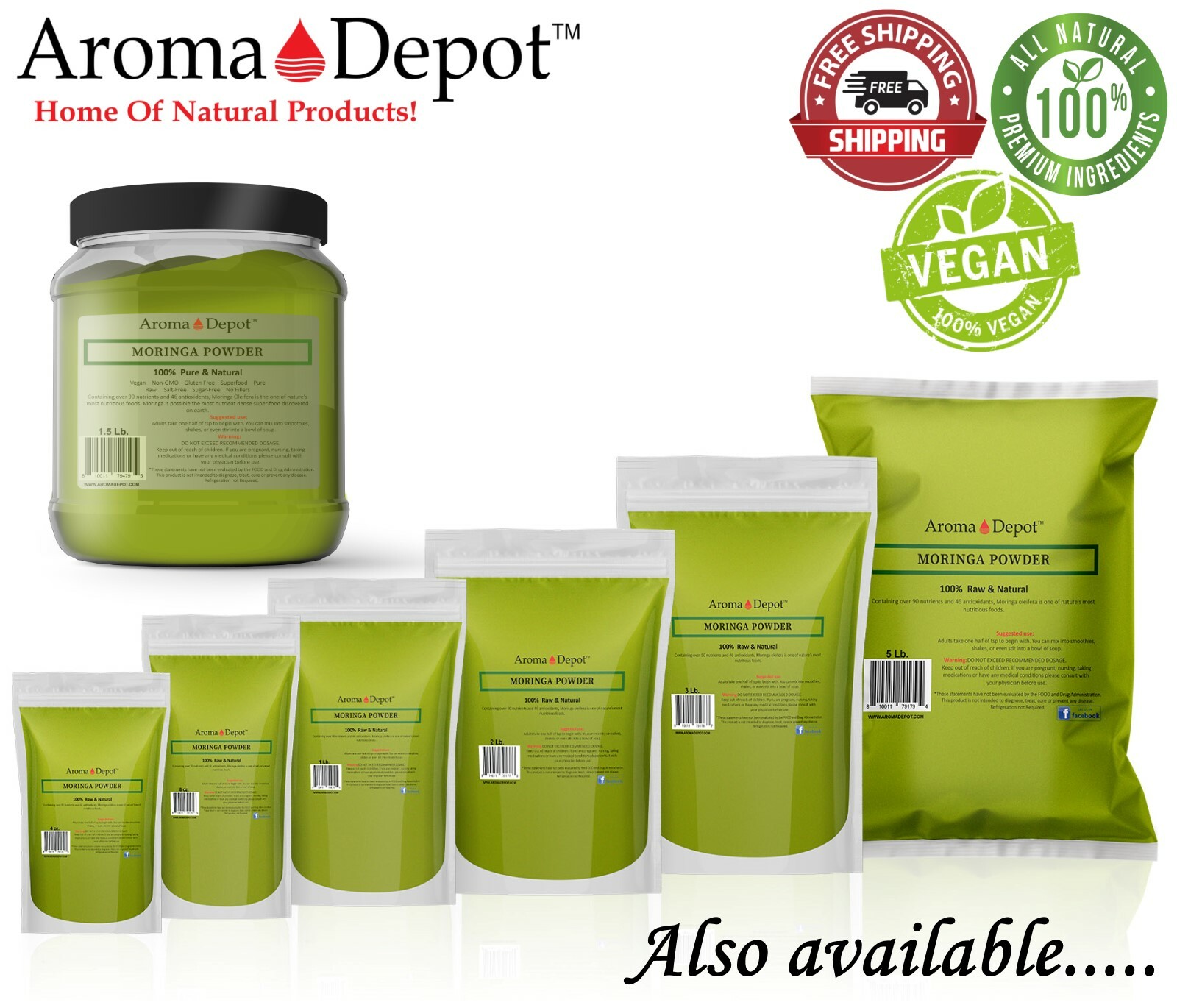 Moringa Powder oleifera Leaf 100% Pure Natural Superfood Gluten Free Lot