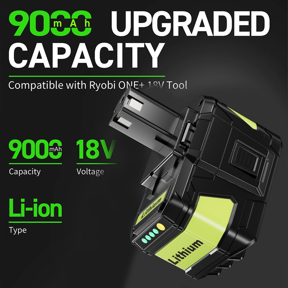 9.0AH For RYOBI P108 18V High Capacity Battery 18Volt Lithium-Ion One+ Plus P109
