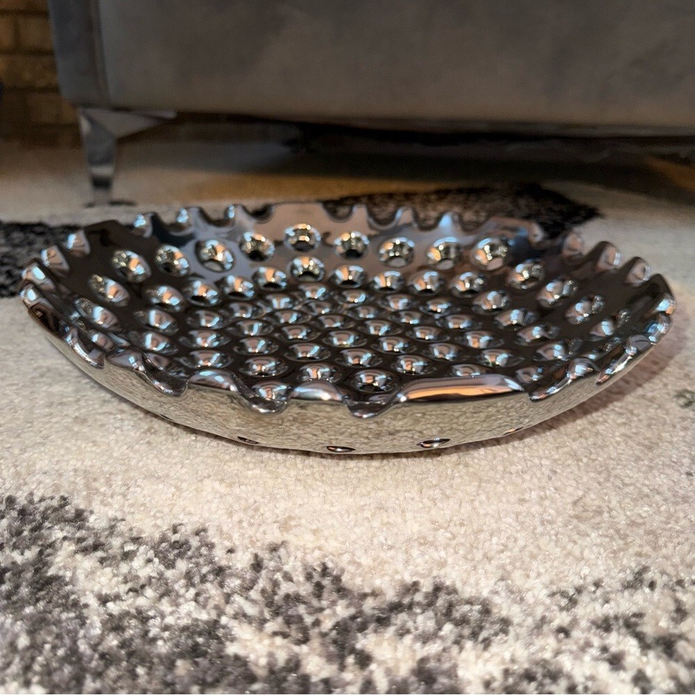 Bowl decor silver shiny grey dotted open Black Decorative Plate decoration