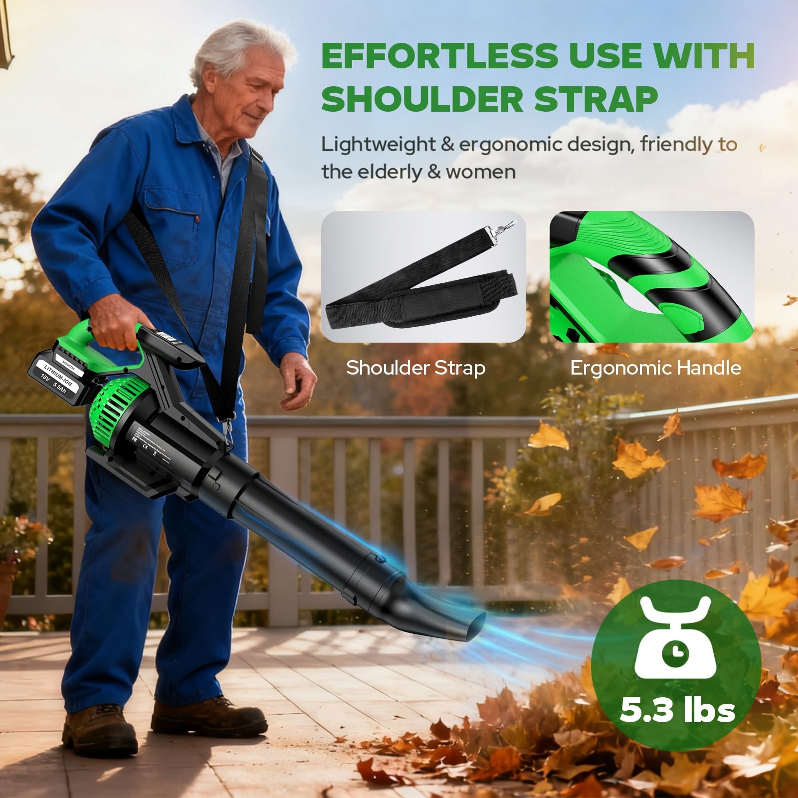 Leaf Blower Cordless with 2X 5500 MAh Battery and Charger, 750 CFM/240 MPH Br…