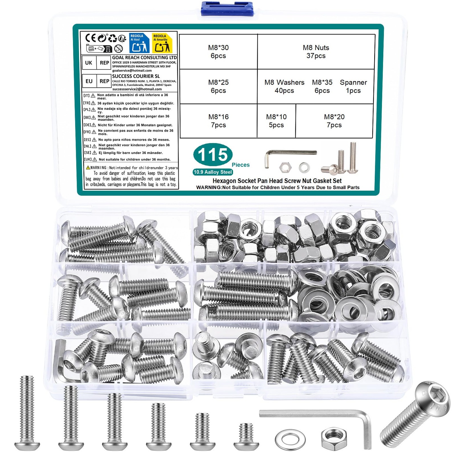 M2 M3 M4 M5 M6 M8 Hex Socket Button Head Cap Screw Bolts Nuts Assortment Kits