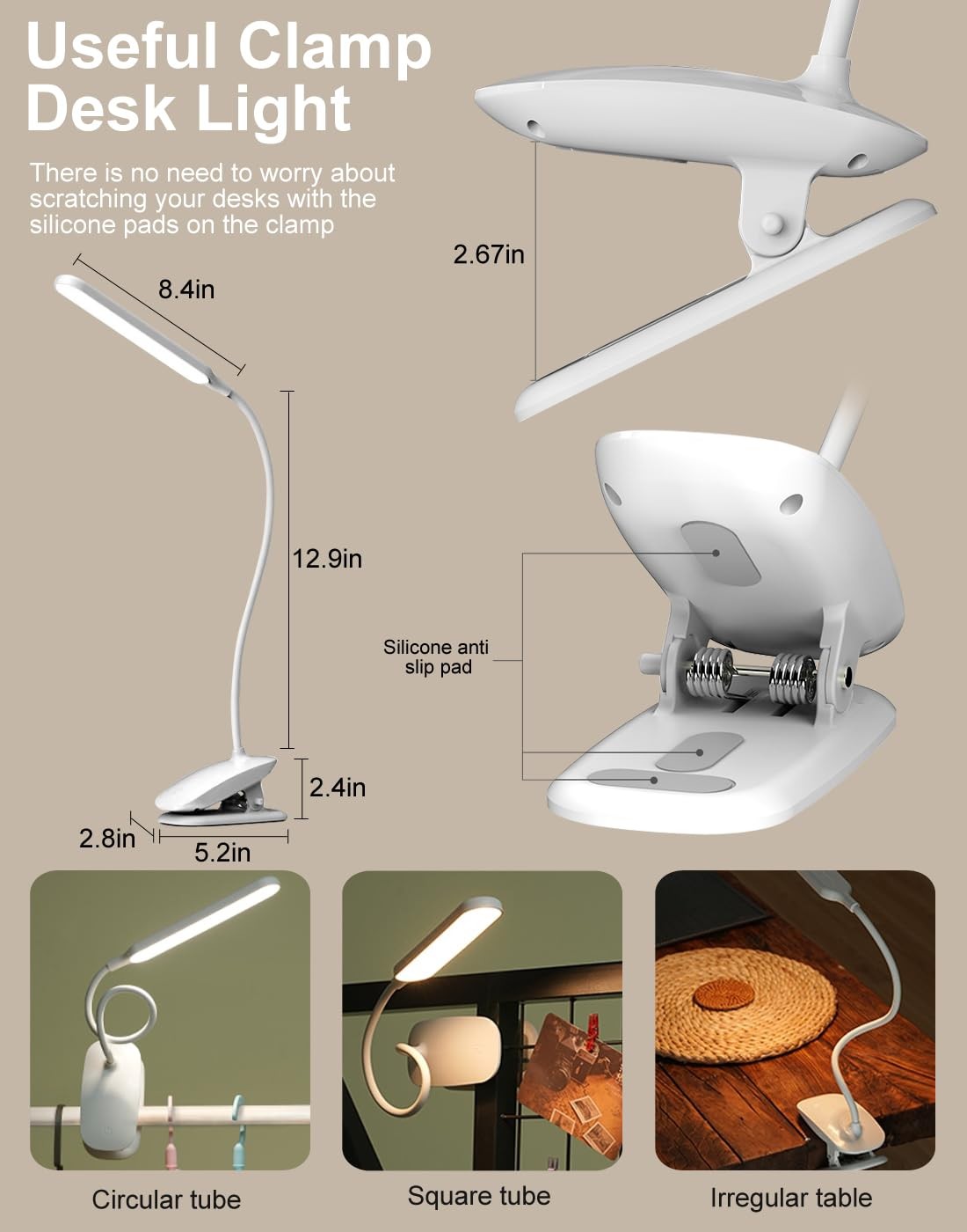 Desk Lamp, Table Lamp 1500mAh Dimmable Reading Lamp with Clamp and Type-C Cha…