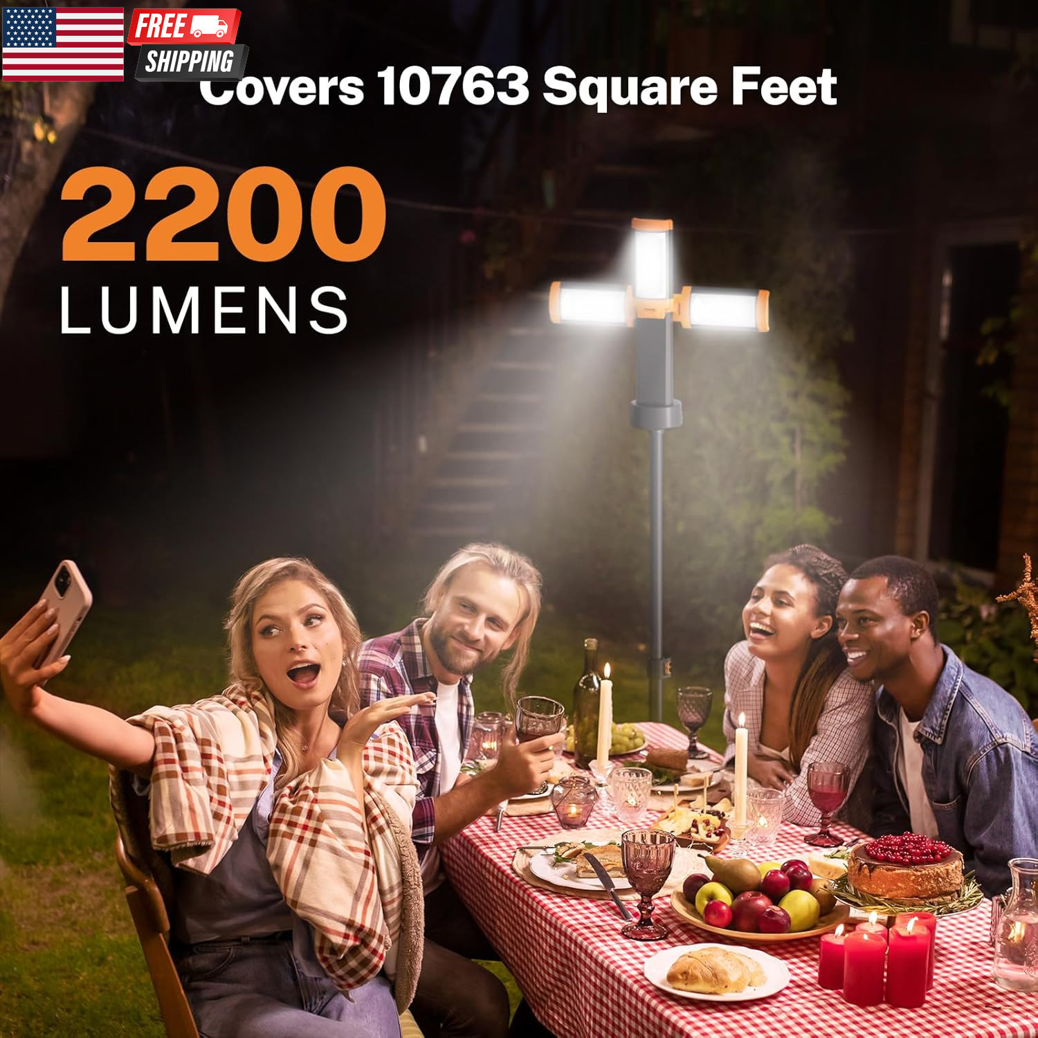 Rechargeable 10000Mah Camping Light with Stand 6.5 Ft Max Height, Cordless Work