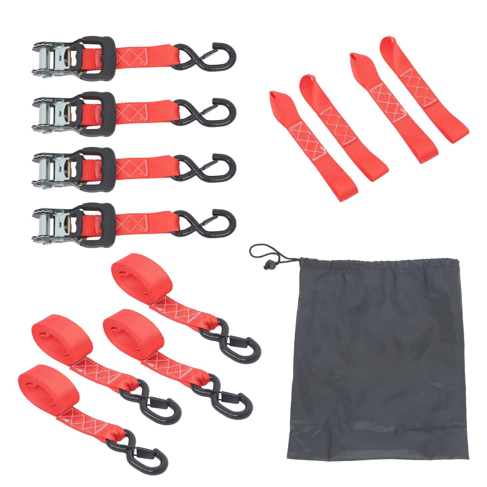 4 Pack 1.6″ x 8′ Ratchet Tie Down Straps Red 5208 lbs Break Strength w/ S Hooks