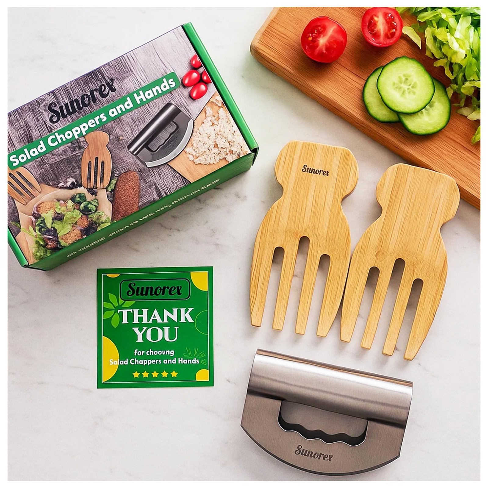Salad Chopper Set – Stainless Steel Double Blade Mezzaluna Chopper with 2