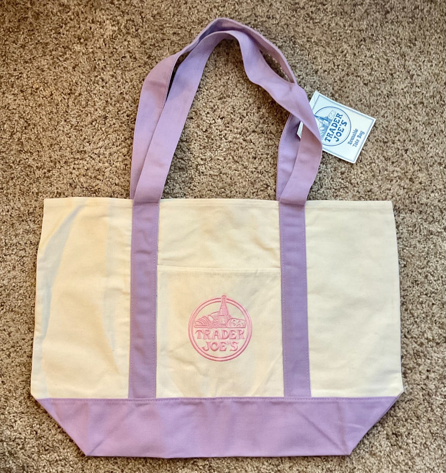 Trader Joe’s Canvas Large Purple Shopping Bag Limited Tote Lavender New W/Tags