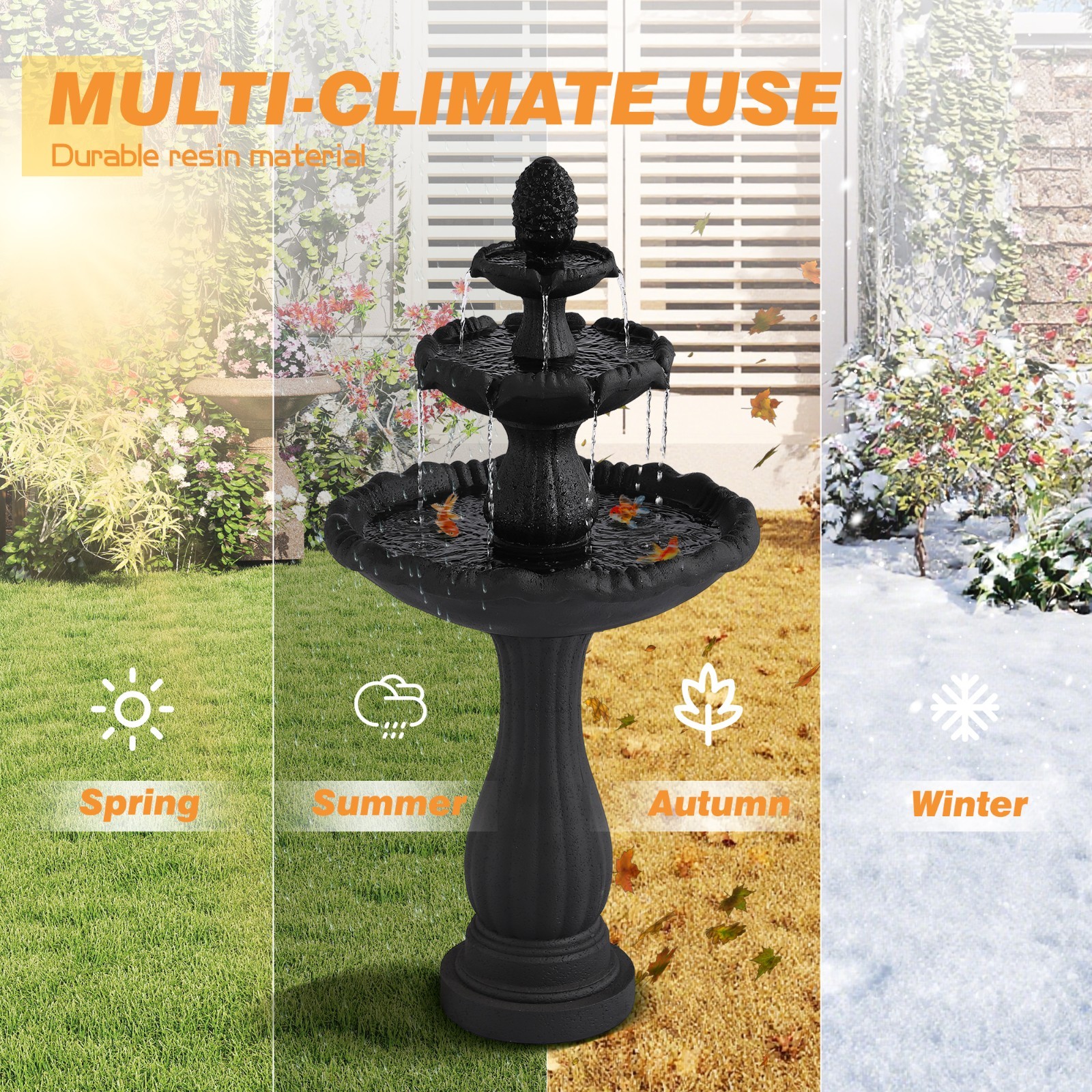 47.3″ High Italian Feature Faux Stone Freestanding Water Fountain Outdoor