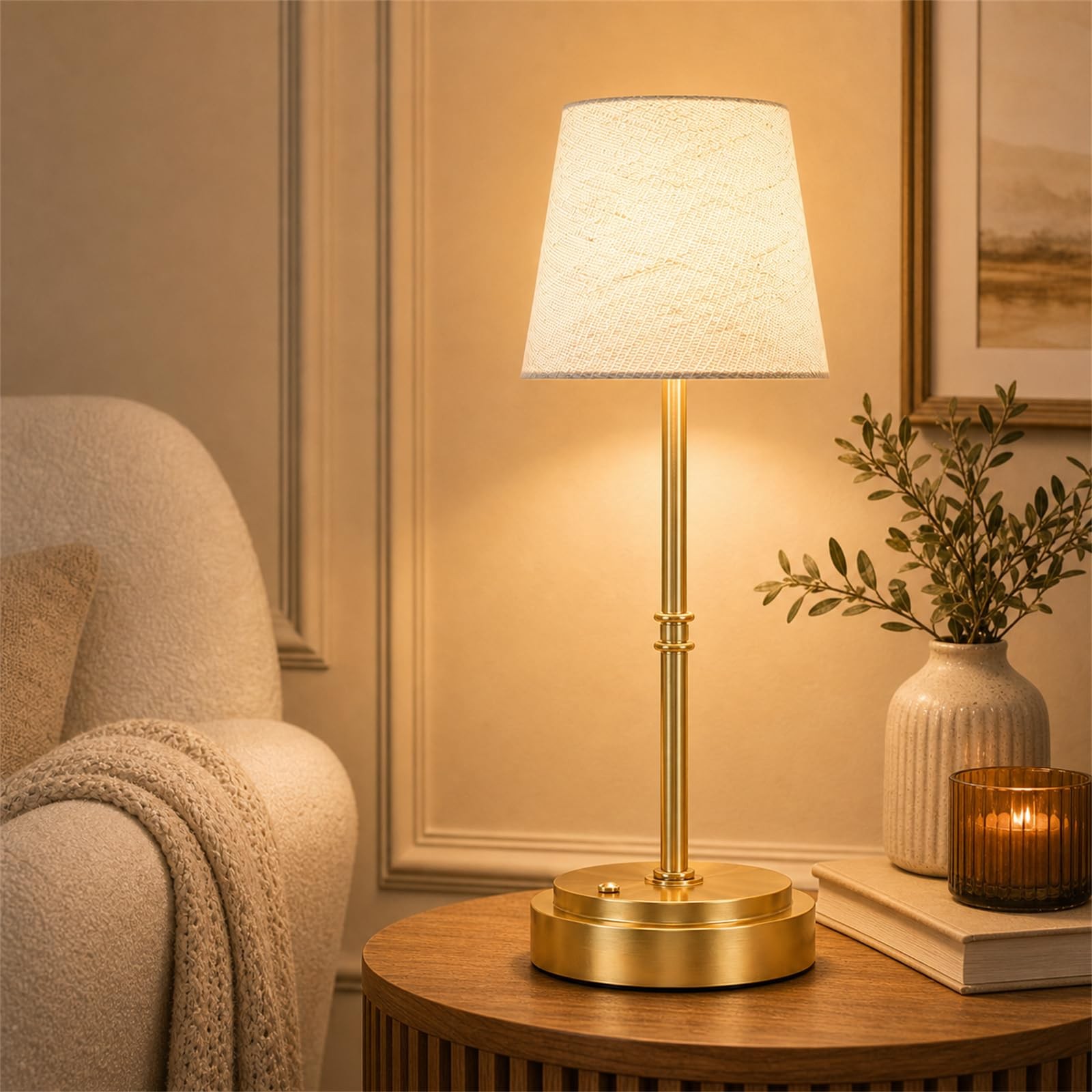 Rechargeable Cordless Table Lamp Gold – 1 Pack Brass 7500mAh Battery Operated…