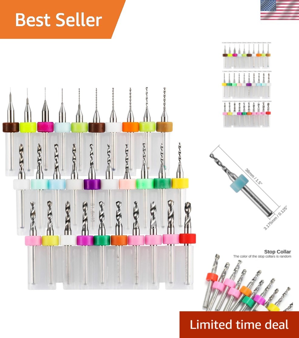 30pcs PCB Drill Bits Set, 0.1mm-3.0mm, 1/8″ Shank Spiral Flute CNC Router Bit…
