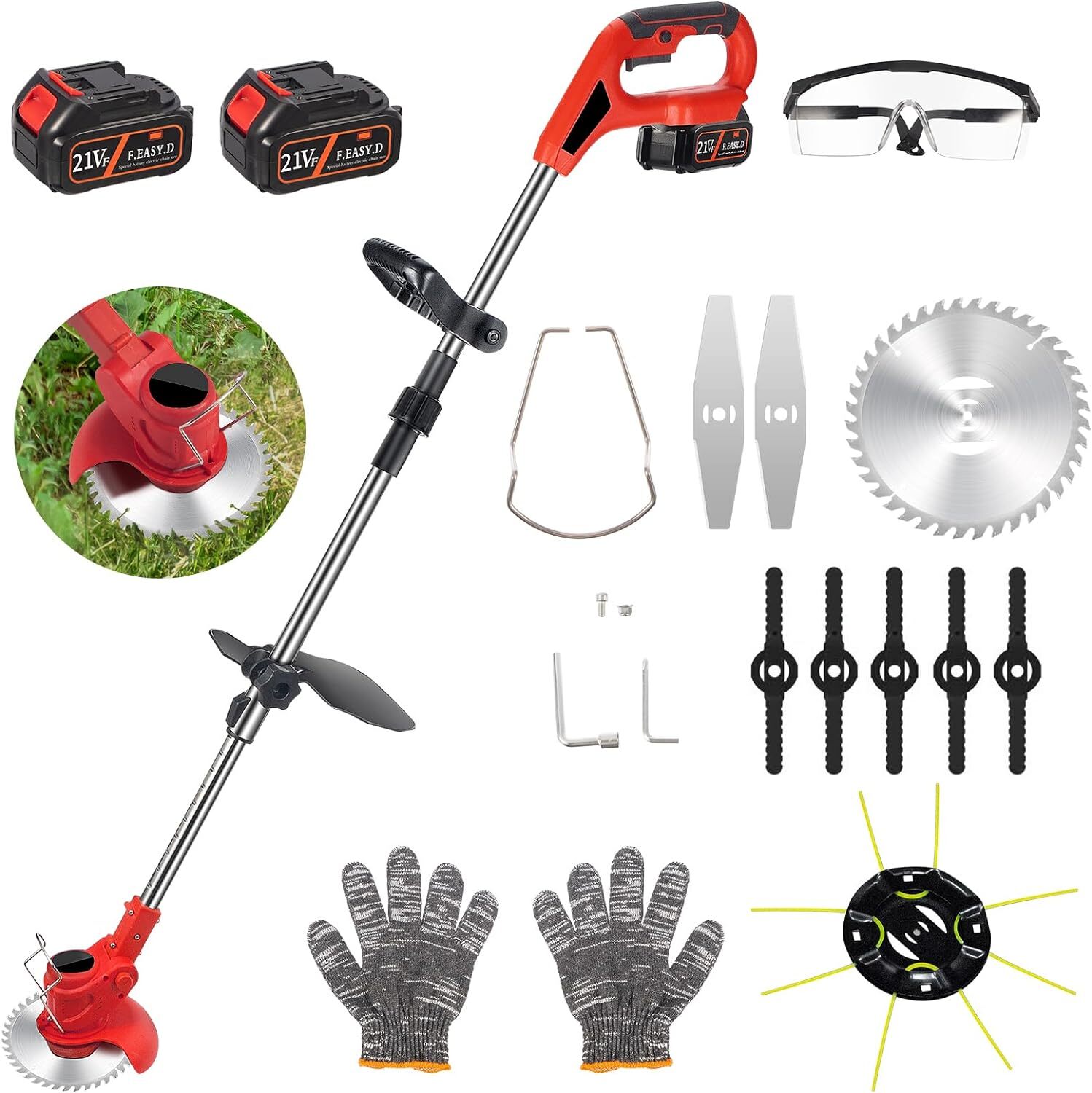 Electric Cordless Grass String Trimmer Lawn Edger Weed Wacker Cutter + 2 Battery
