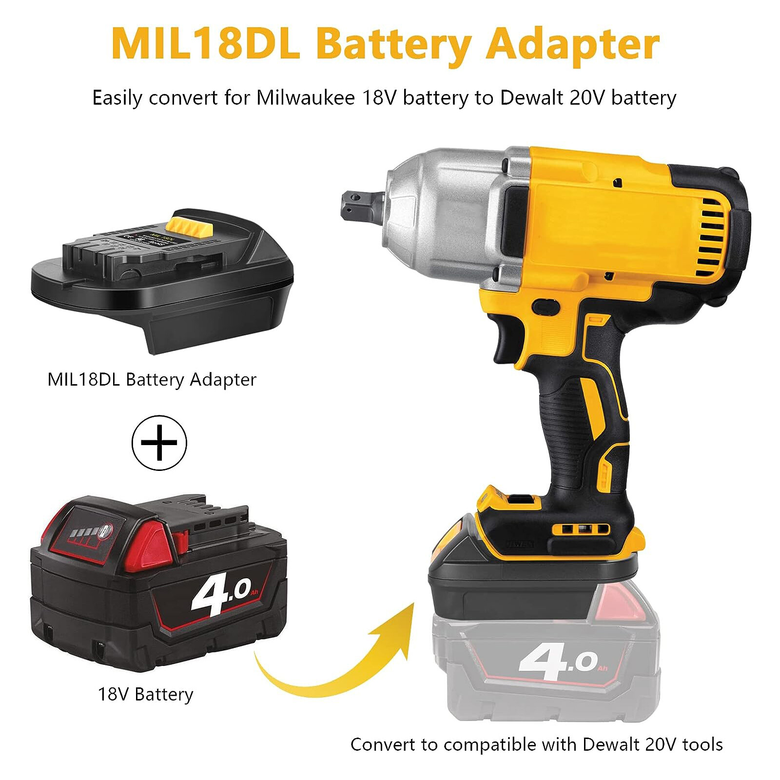 Battery Adapter Converter for Milwaukee 18V Batteries to De walt 20V Tools Use