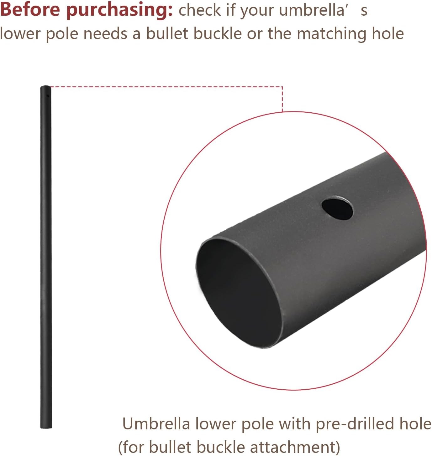 1.5in Outdoor Patio Replacement Extension Market Umbrella Lower Pole without Bul