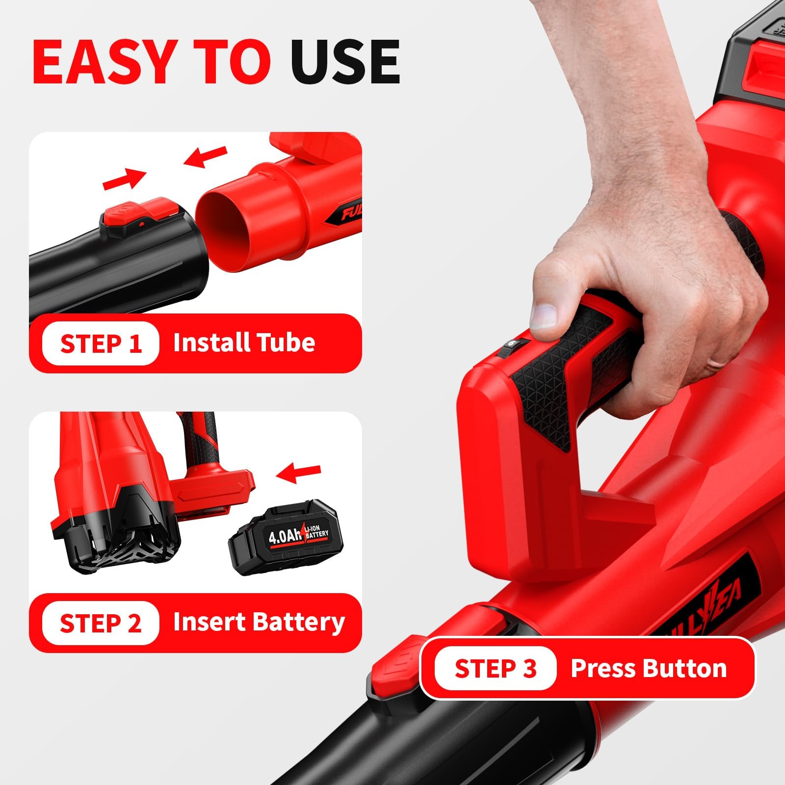 Cordless Leaf Blower, 500 CFM, 150 MPH, 6 Speed Modes, 3 Tubes, 2 Batteries