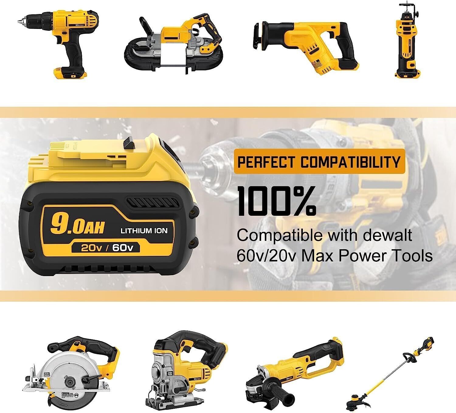 2Pack 9.0Ah for DeWalt FLEXVOLT 20V/60V MAX Battery Lithium-ion DCB609 &Charger