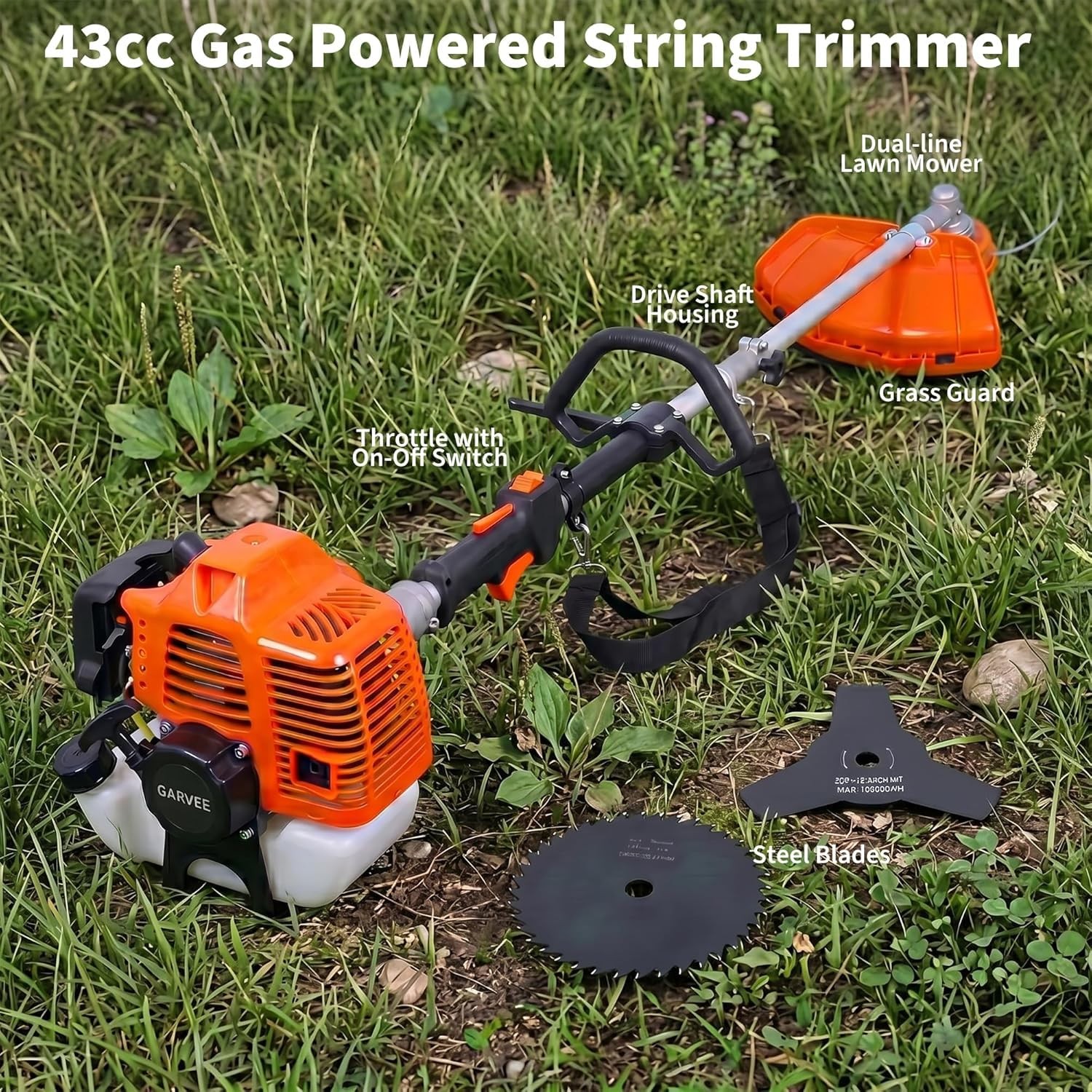 43cc / 52cc Brush Cutter 2-Stroke Gas Weed Eater Wacker 3 in 1 String Trimmer
