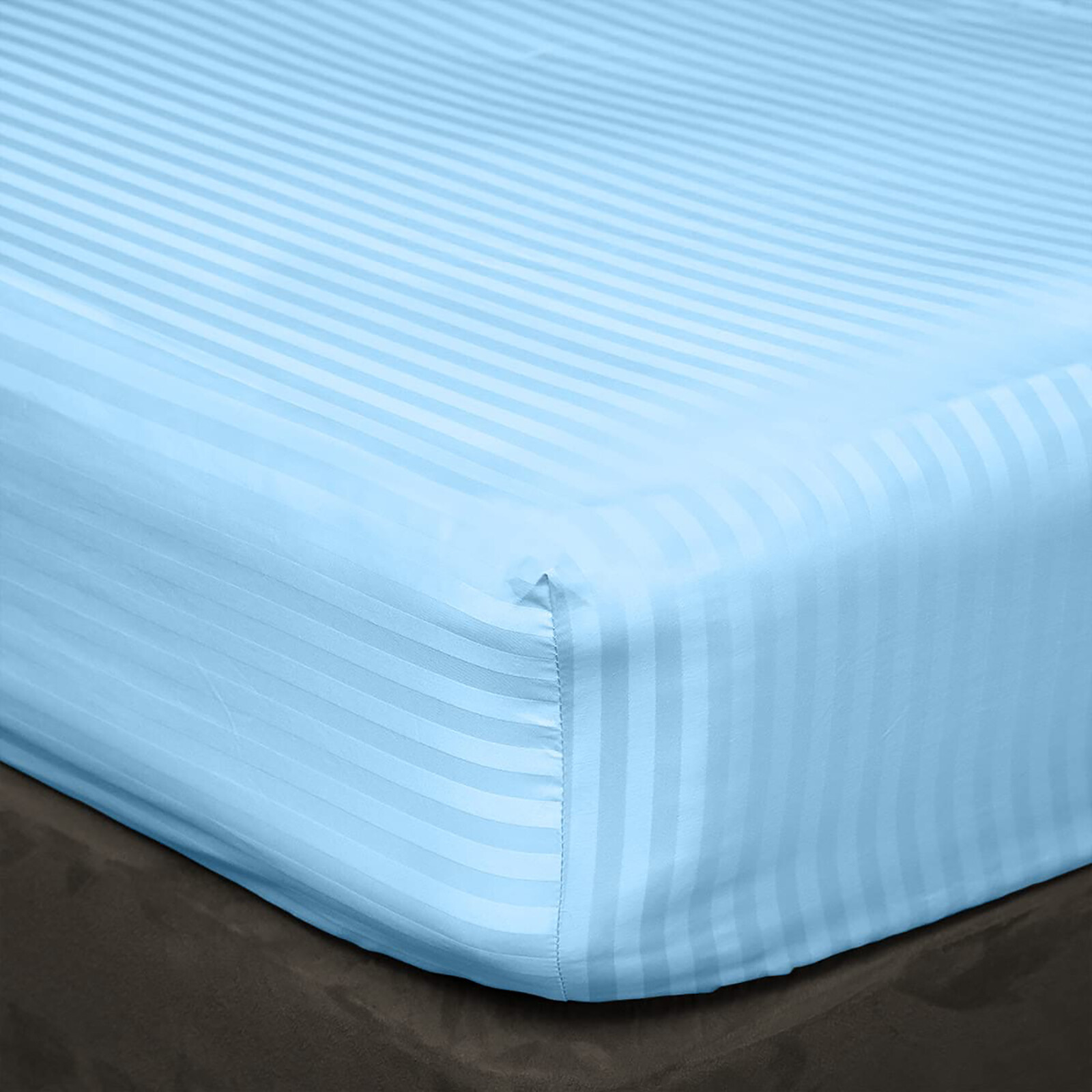 Ultra Deep Pocket 1 PC Fitted Sheet 800 TC 100% Cotton Sky Blue Stripes