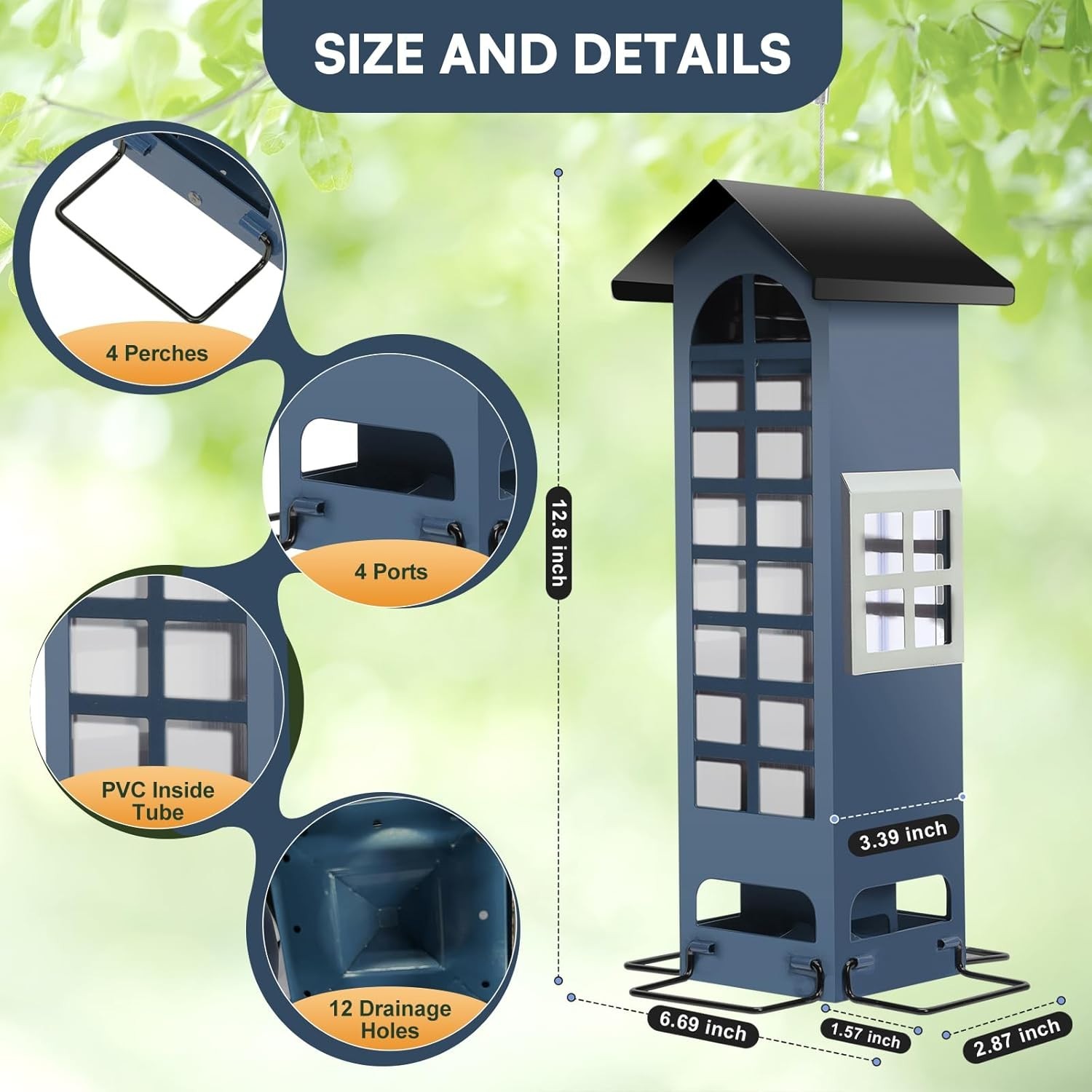 All-Weather Squirrel Proof Bird Feeder – 2LB Capacity, Adjustable Perches – Blue